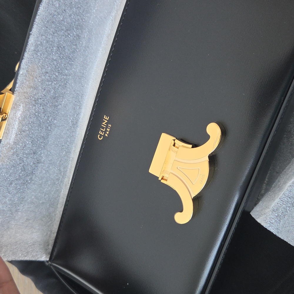 Celine Black Calfskin Leather Triomphe Claude Shoulder Bag - Picture 10 of 10